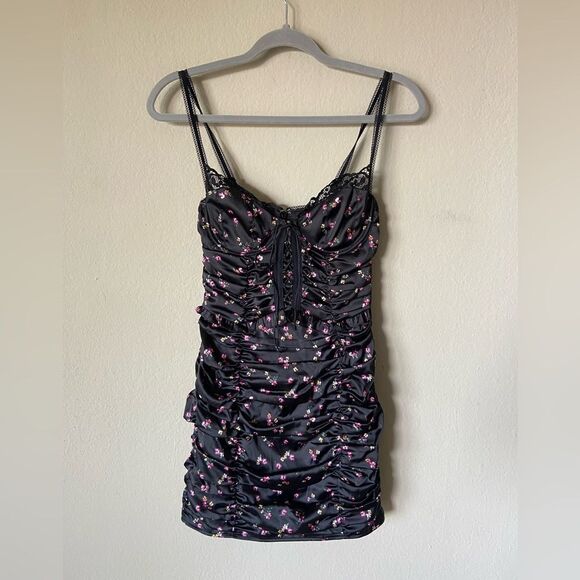 For Love and Lemons Pansy Mini Black Dress Floral Size S - Picture 8 of 10